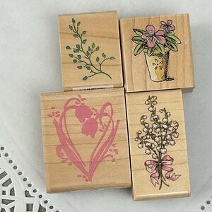 Vintage floral heart rubber stamps lot Penny Black All Night Media & more
